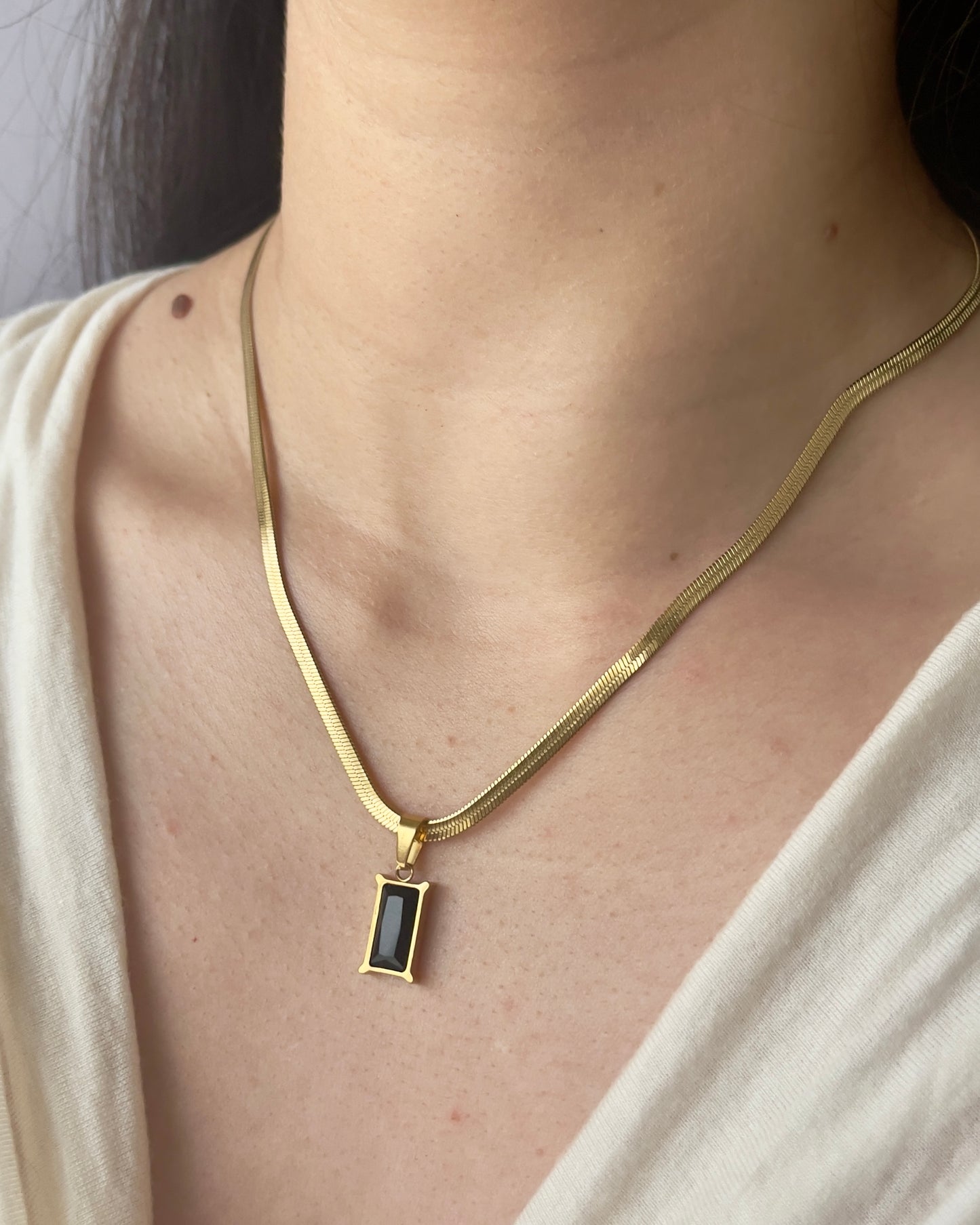 Fthi Rectangular Colored Zircon Elegant Gold Plated Herringbone Necklace (*Imperfections*)