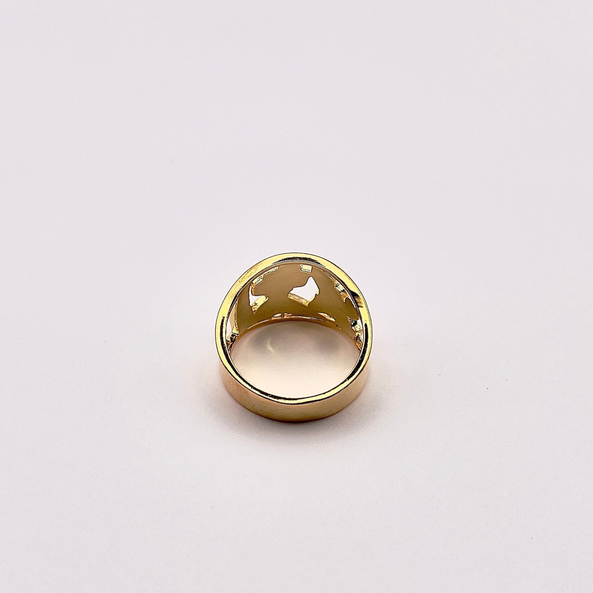 Back view of Ilya, A stunning floral 18K gold plated brass ring with enamel artistry