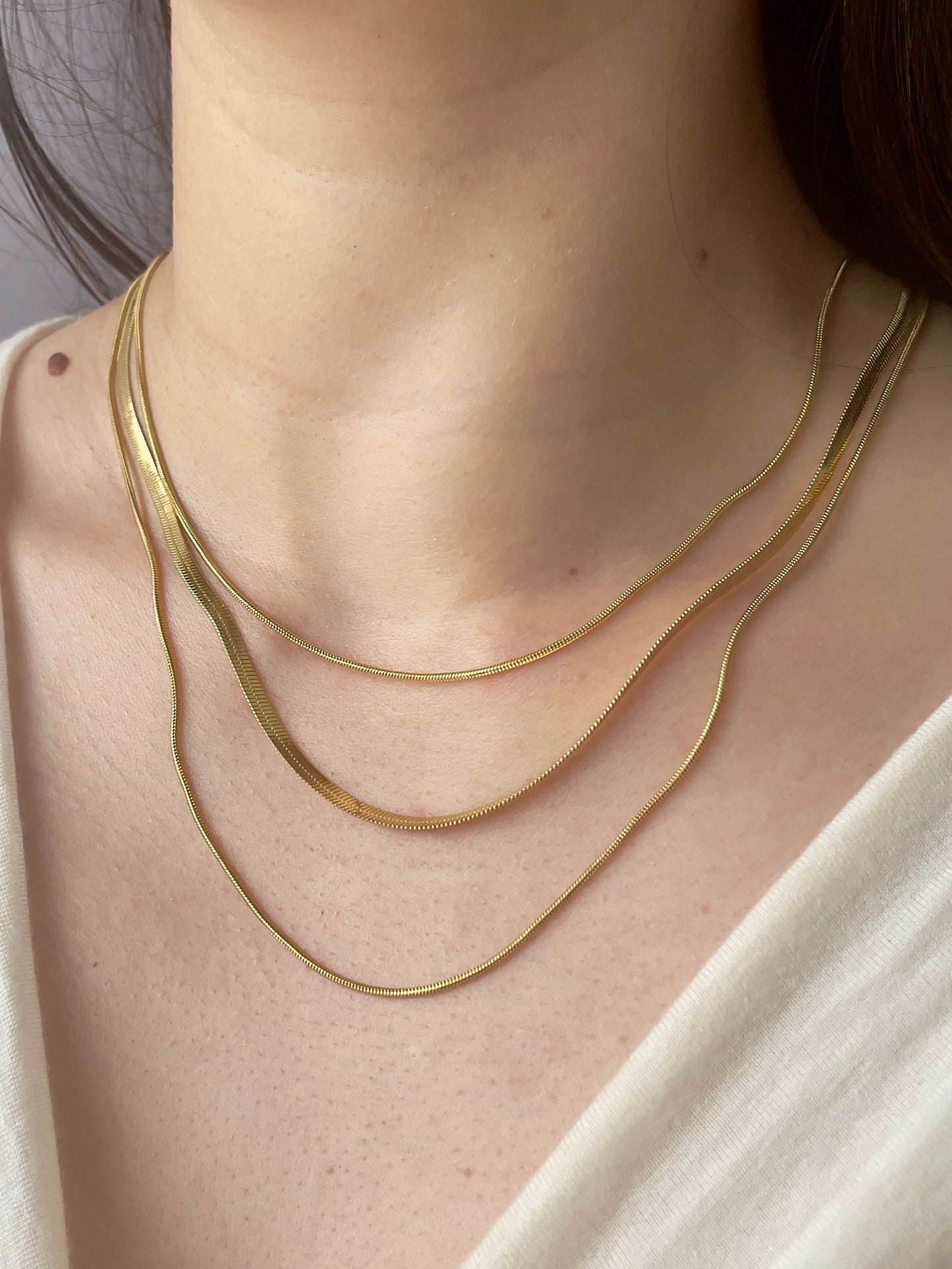 Maio Three Tier Gold Herringbone Necklace