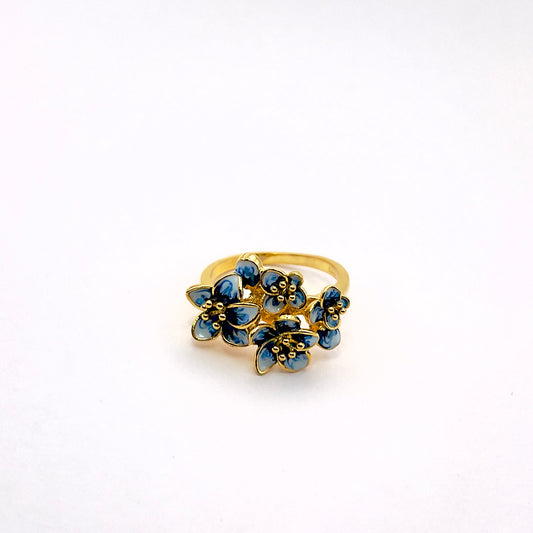 Rchi Gold Plated Enamel Marine Flower Ring