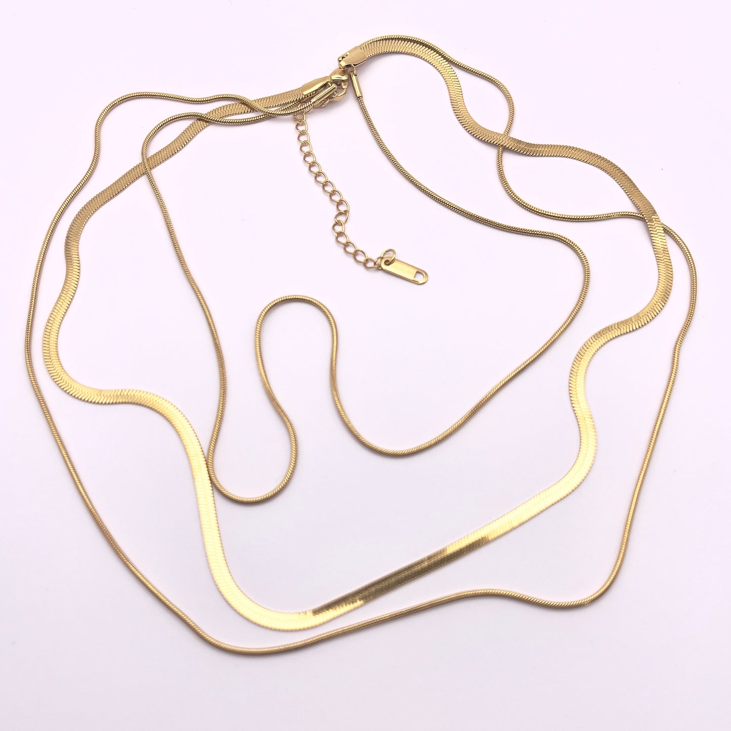 Maio Three Tier Gold Herringbone Necklace