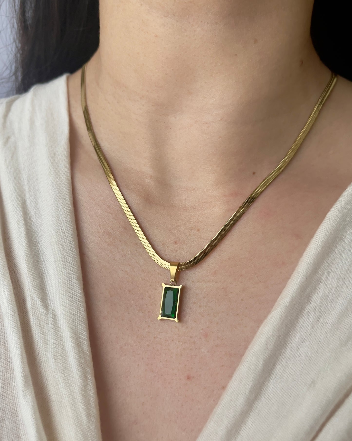 Fthi Rectangular Colored Zircon Elegant Gold Plated Herringbone Necklace (*Imperfections*)