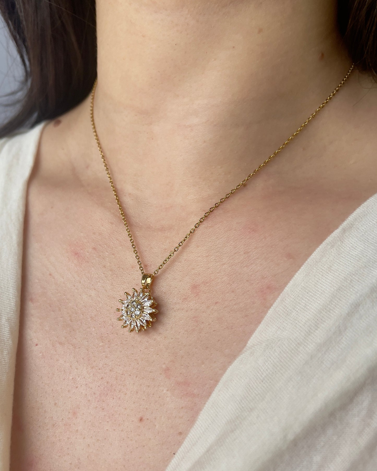 Ilio Zircon Sunflower Necklace and Ring Pairing