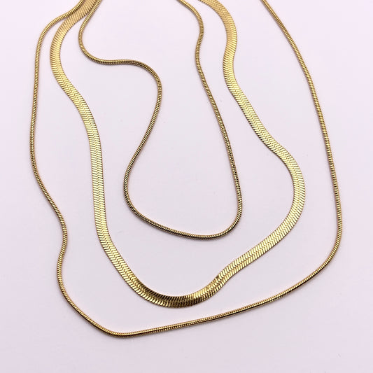 Maio Three Tier Gold Herringbone Necklace